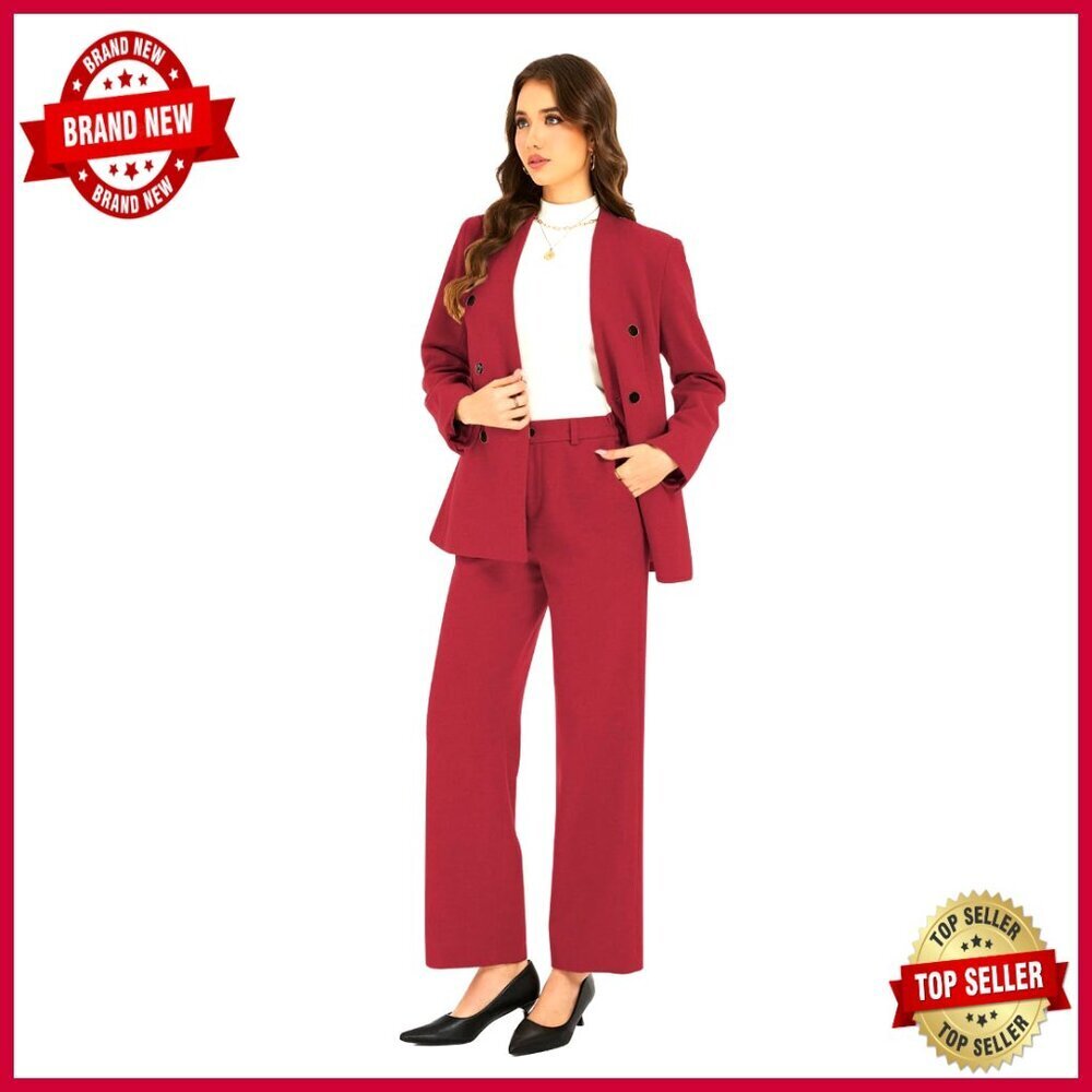 Women's Double Breasted Wool-Look Pantsuit Set for Work Formal